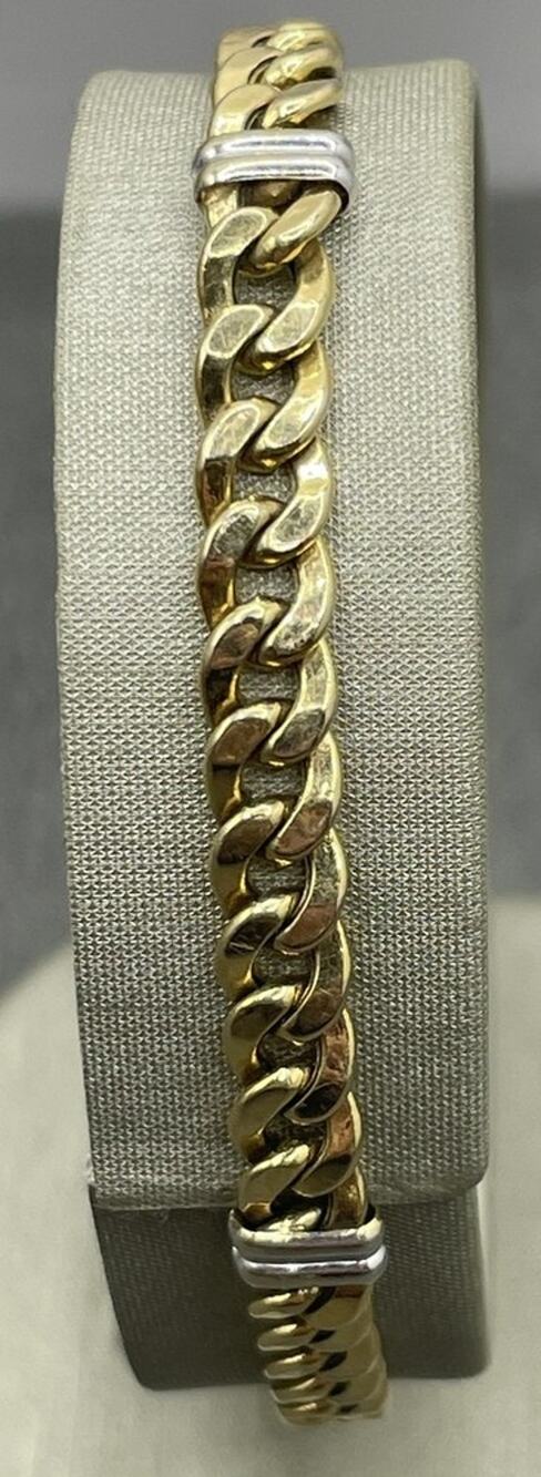 14K Gold Two-tone Curb & Bar Link Bracelet (27444)